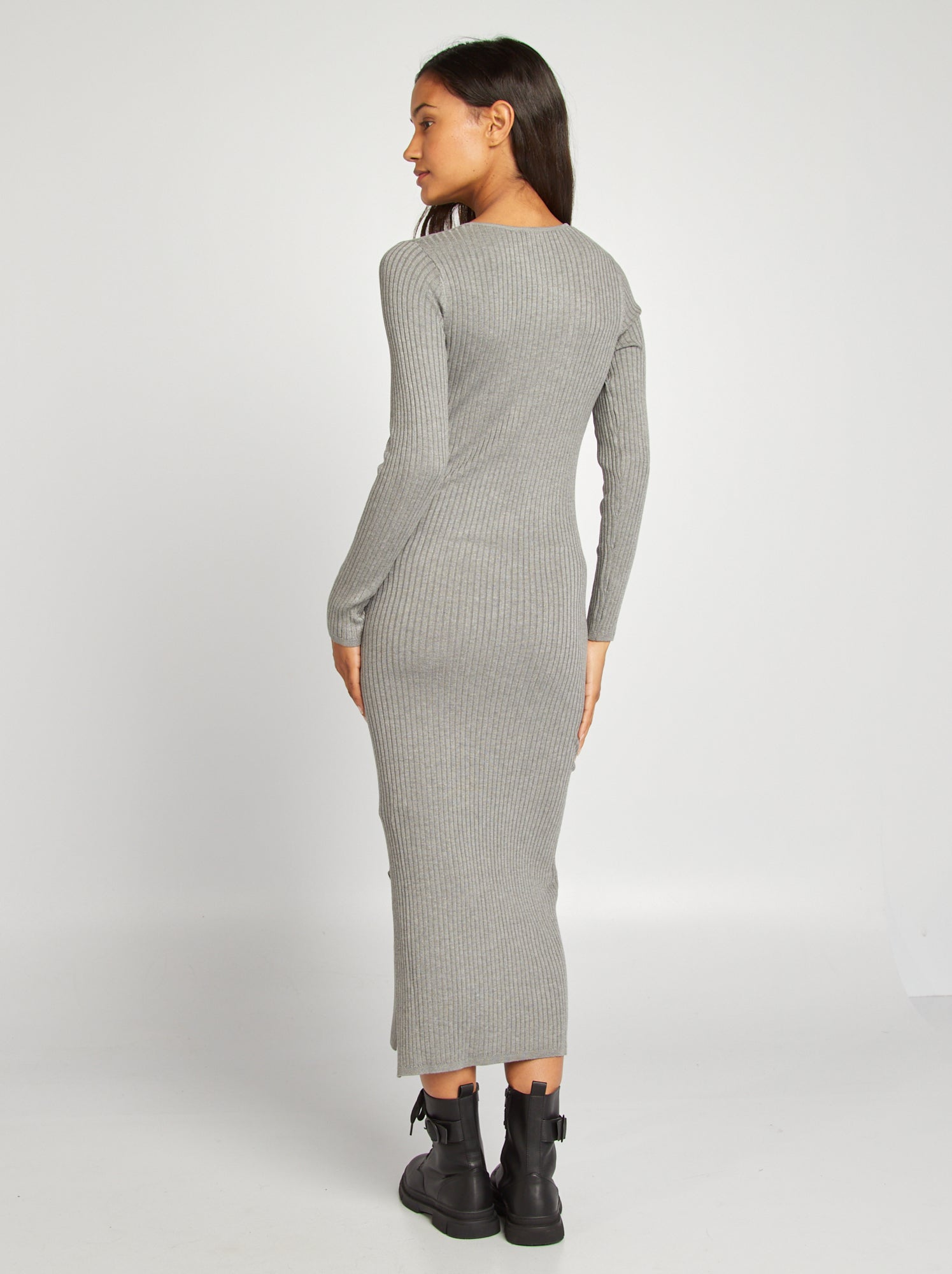 Robe Pull Moulante Pour Femme - Manches Longues, Fente Latérale, Tissu Tricot Doux - Tailles S à XXL - Automne/Hiver - 2