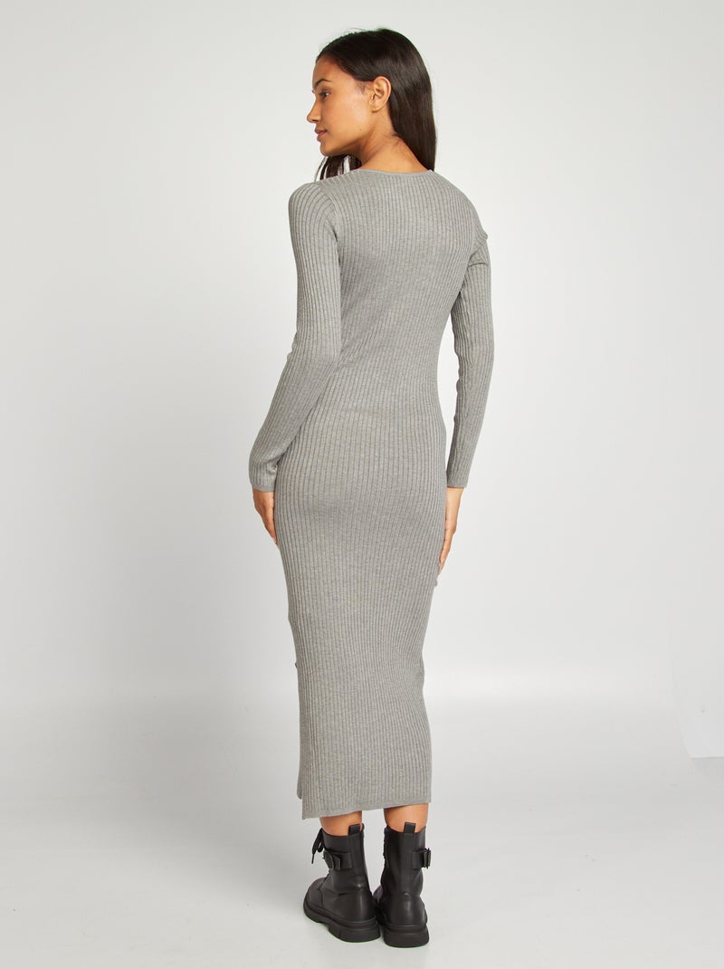 Robe pull moulante en maille côtelée Gris - Kiabi
