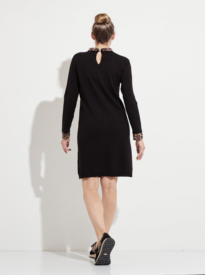 Robe-pull noire effet 2 en 1 voile imprimé léopard - Afibel Noir - Kiabi