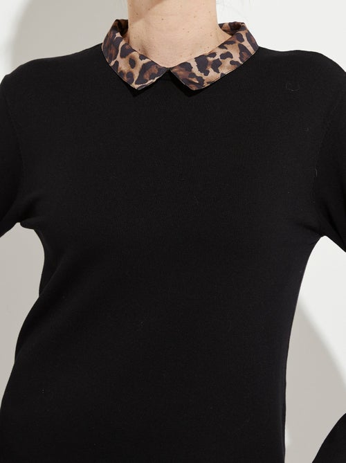 Robe-pull noire effet 2 en 1 voile imprimé léopard - Afibel - Kiabi