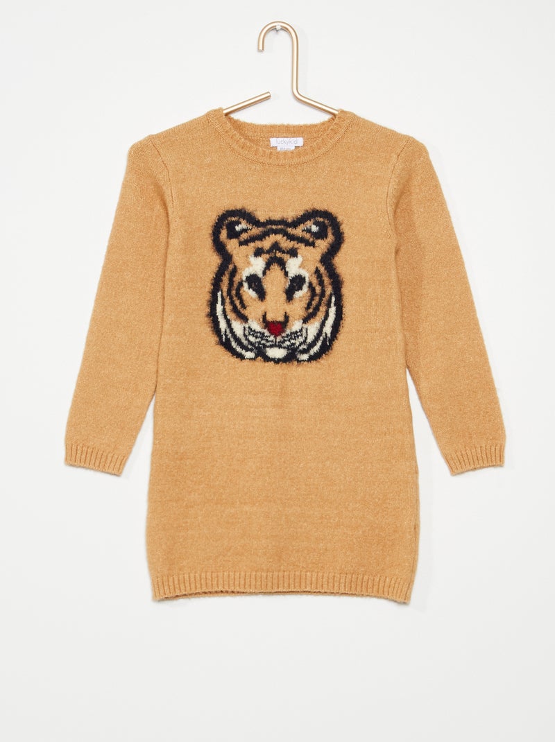 Robe pull 'tête de tgre' beige - Kiabi