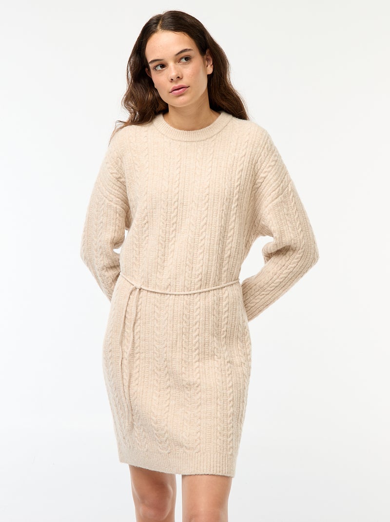 Robe pull torsadée en maille Beige - Kiabi
