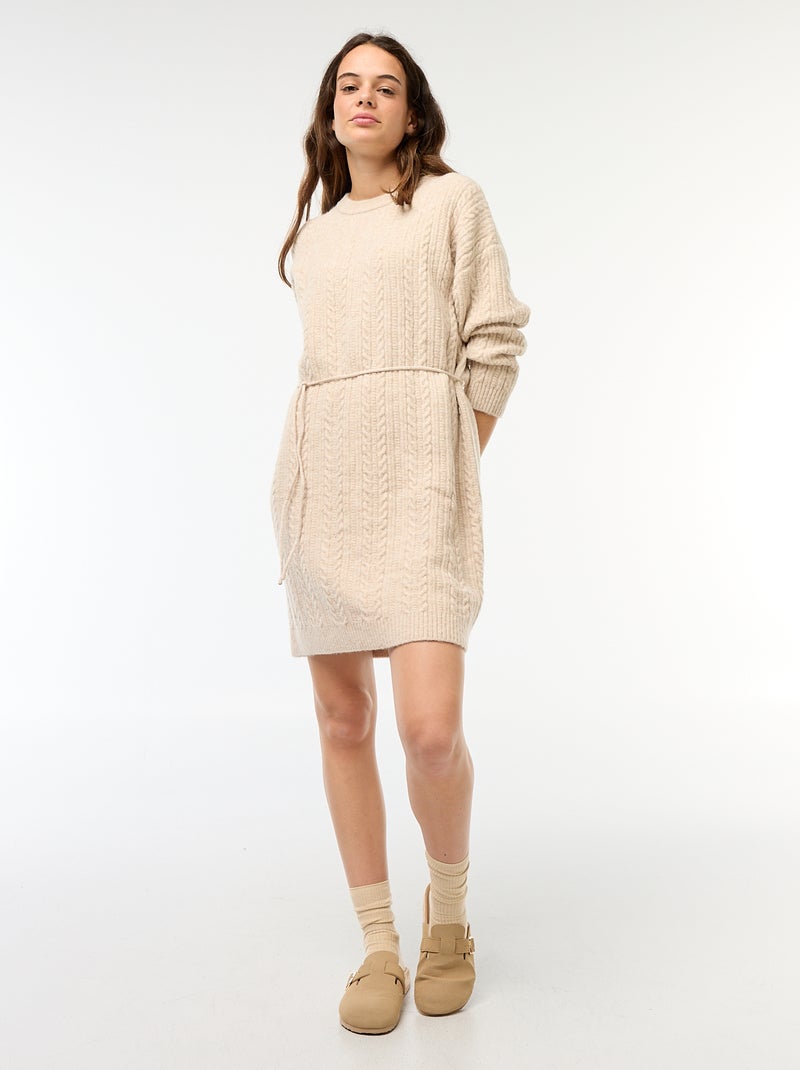 Robe pull torsadée en maille Beige - Kiabi