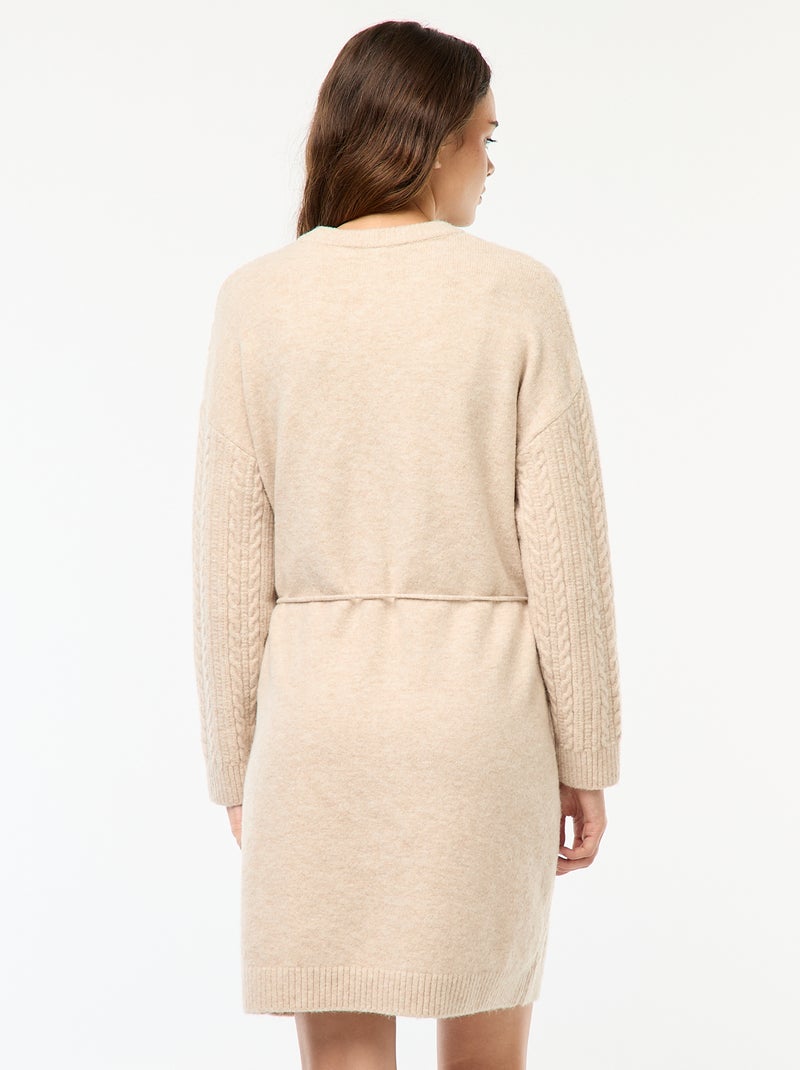 Robe pull torsadée en maille Beige - Kiabi