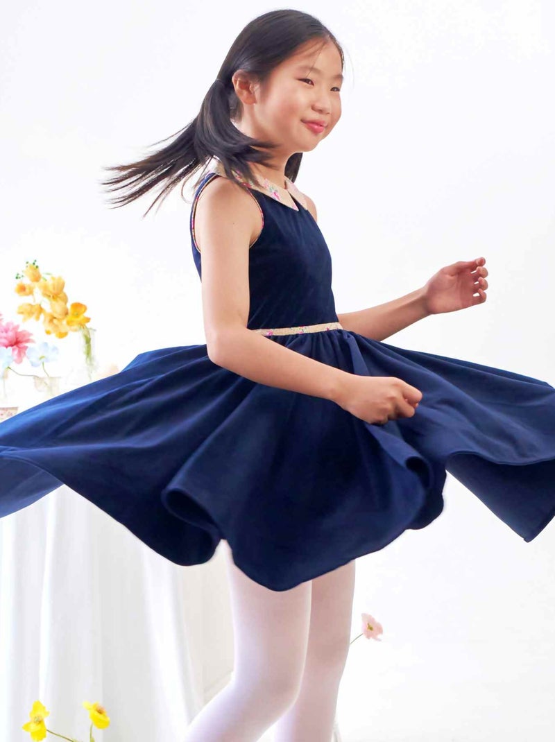 Robe Qui Tourne  en Velours   et Col Fleuri   HEPBURN - La Faute à Voltaire Bleu marine - Kiabi