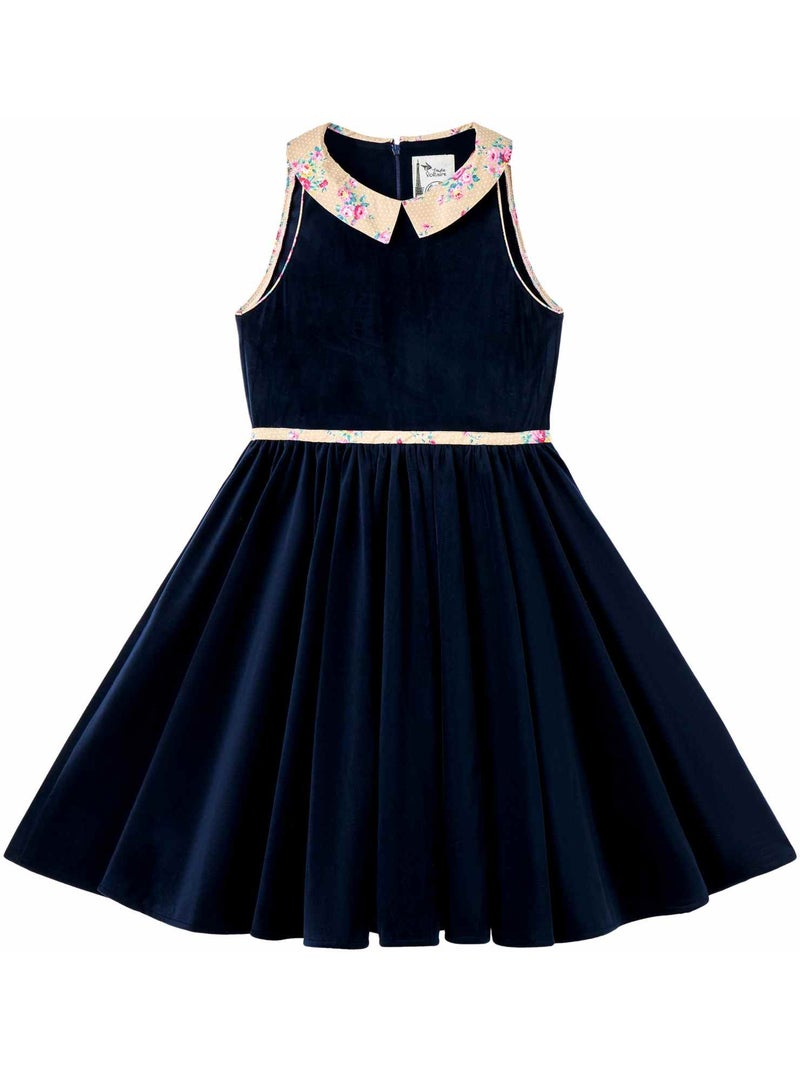 Robe Qui Tourne  en Velours   et Col Fleuri   HEPBURN - La Faute à Voltaire Bleu marine - Kiabi