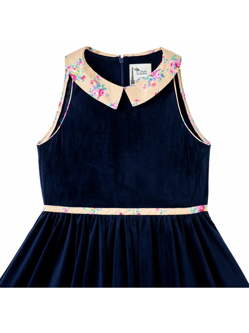 Robe Qui Tourne  en Velours   et Col Fleuri   HEPBURN - La Faute à Voltaire Bleu marine - Kiabi