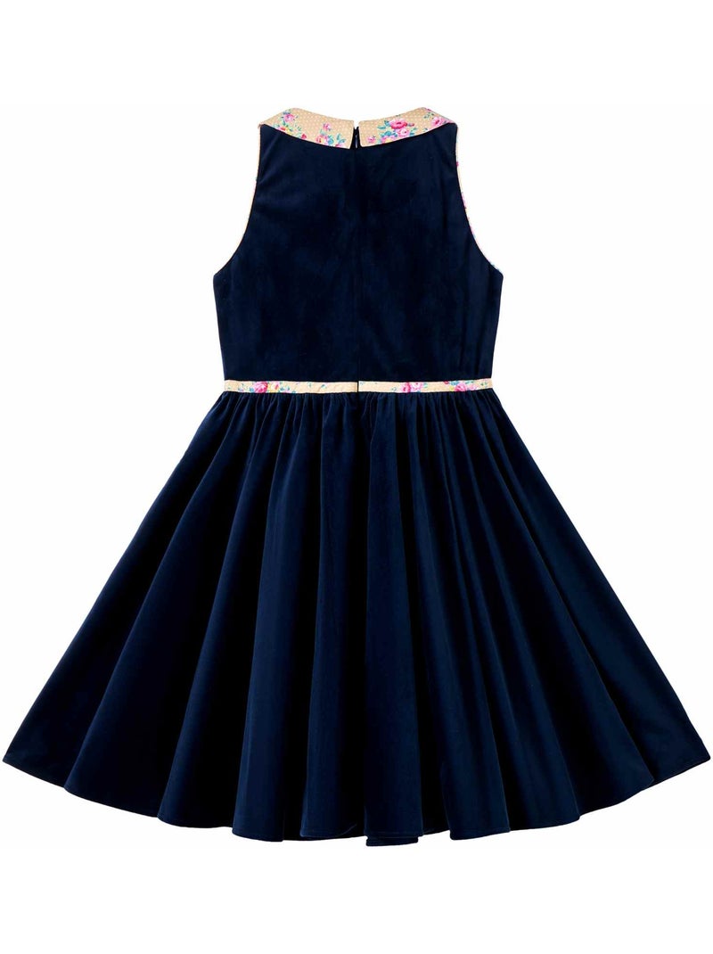 Robe Qui Tourne  en Velours   et Col Fleuri   HEPBURN - La Faute à Voltaire Bleu marine - Kiabi