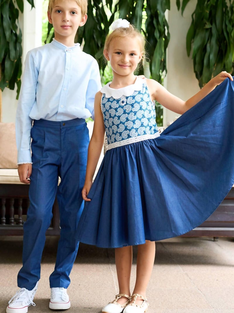 Robe Qui Tourne Été   Fleurie  Dentelle   HEPBURN - La Faute à Voltaire Bleu - Kiabi