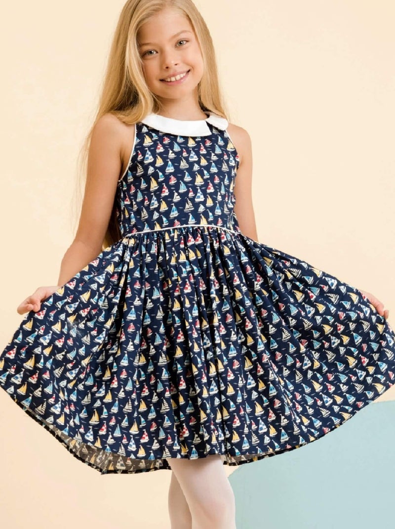 Robe Qui Tourne Fille  Bleu Marine imprimé Voiliers  HEPBURN - La Faute à Voltaire Bleu marine - Kiabi