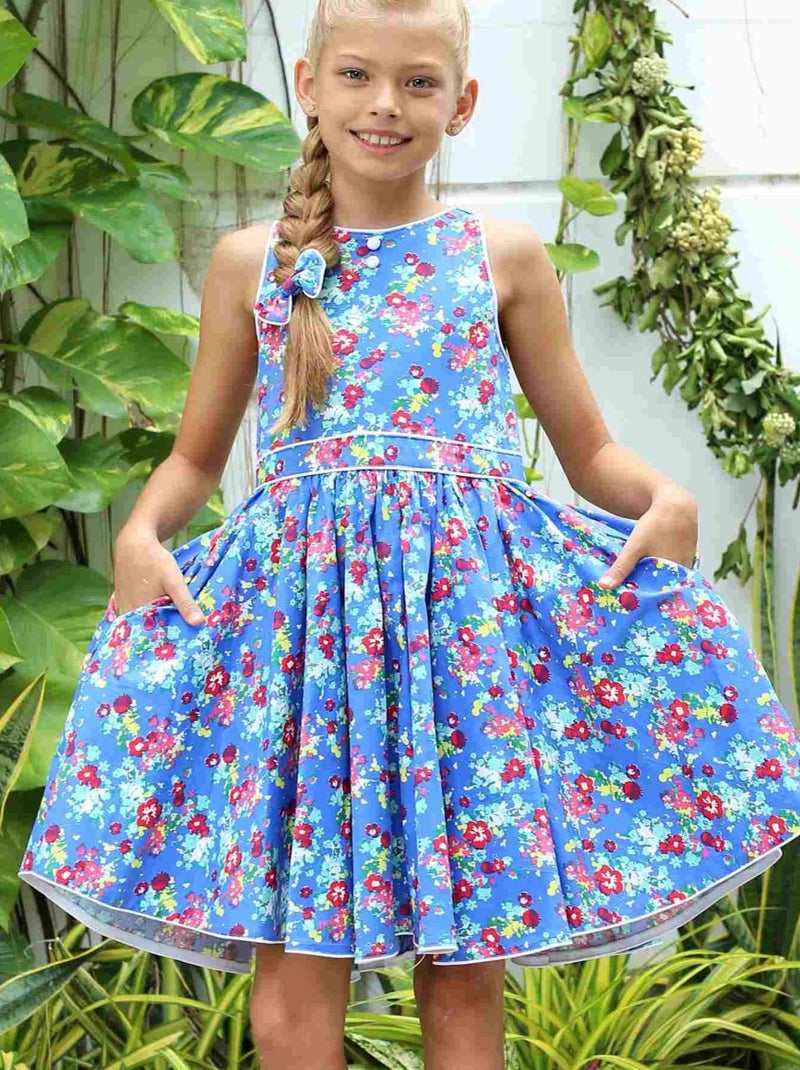 Robe Qui Tourne Fille  Bleu Roi à Fleurs Roses  HEPBURN - 'LA FAUTE A VOLTAIRE' Bleu roi - Kiabi