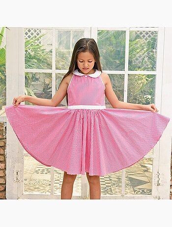 Robe Qui Tourne Fille Carrx Vichy Rose Col Claudine HEPBURN - 'LA FAUTE A VOLTAIRE'