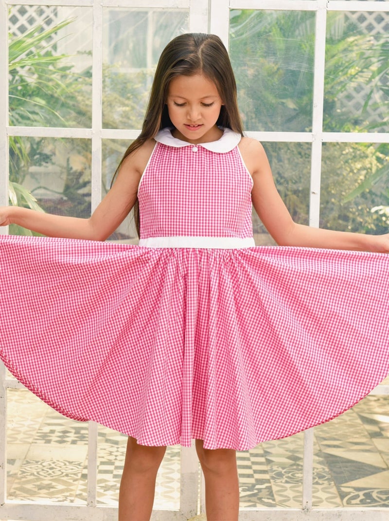 Robe Qui Tourne Fille  Carrx Vichy Rose  Col Claudine  HEPBURN  - 'LA FAUTE A VOLTAIRE' Rose - Kiabi