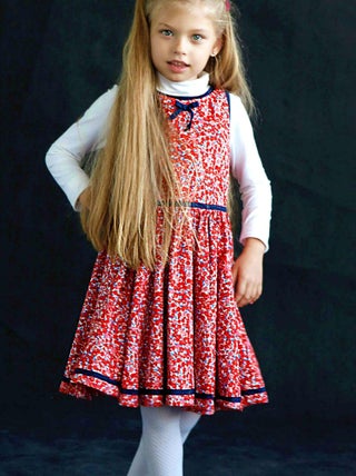 Robe Qui Tourne Fille  Fleurie Rouge  HEPBURN - La Faute à Voltaire