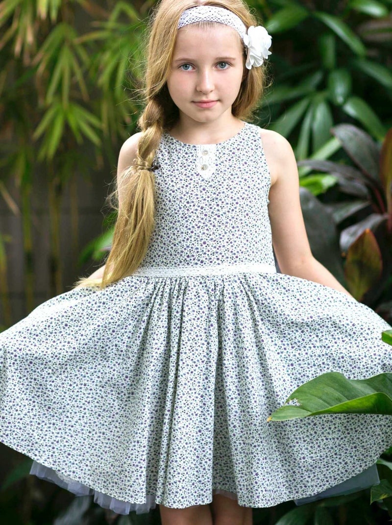 Robe Qui Tourne Fille Fleurie Violette  HEPBURN - 'LA FAUTE A VOLTAIRE' Blanc Violet - Kiabi