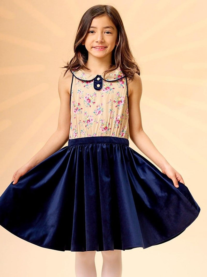 Robe Qui Tourne Fille  Velours   Fleuri   HEPBURN - La Faute à Voltaire Multicolore - Kiabi