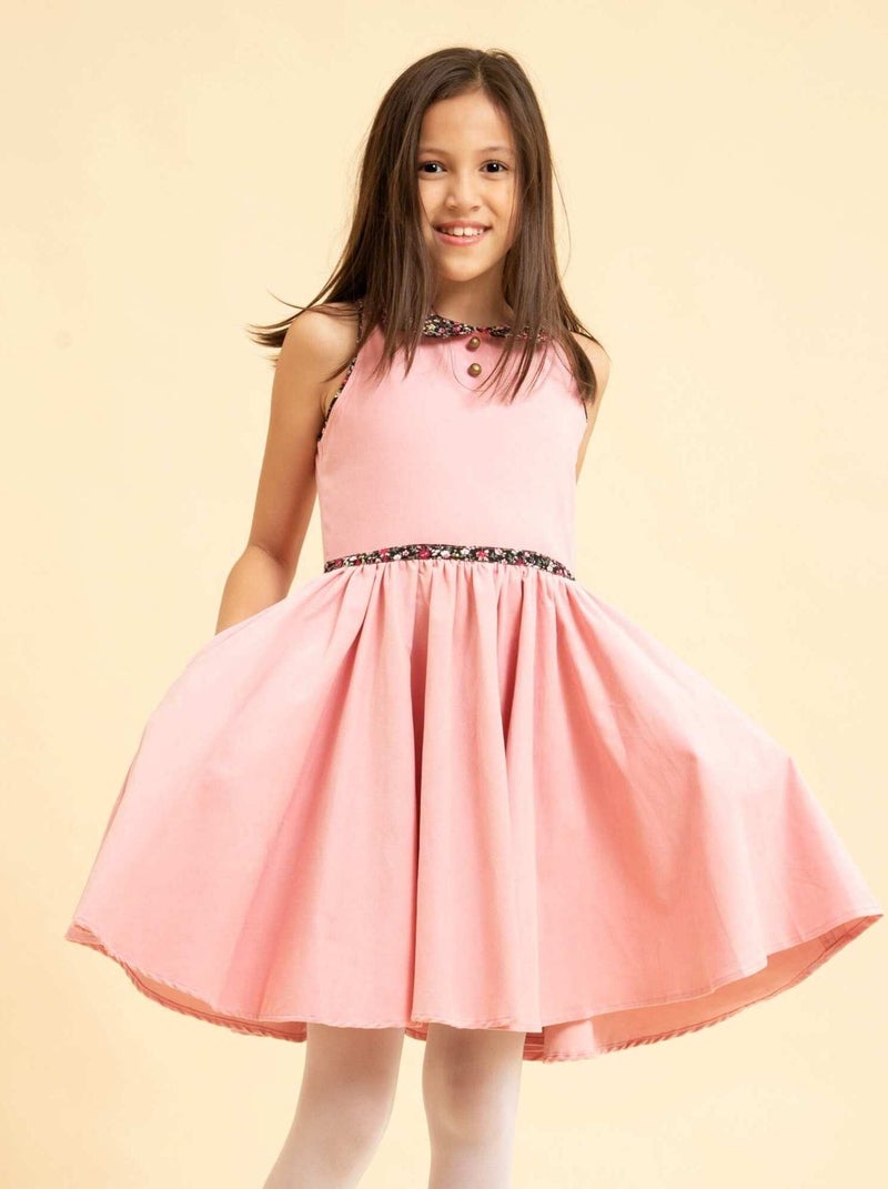 Robe Qui Tourne Fille  Velours Rose  Col Claudine Liberty  HEPBURN - 'LA FAUTE A VOLTAIRE' Rose clair - Kiabi