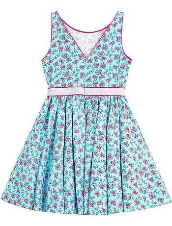 Robe Qui Tourne Fleurie Bleu Turquoise Fuchsia HEPBURN - 'LA FAUTE A VOLTAIRE'