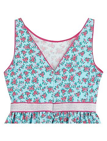 Robe Qui Tourne Fleurie Bleu Turquoise Fuchsia HEPBURN - 'LA FAUTE A VOLTAIRE'