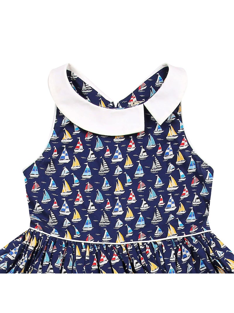 Robe Qui Tourne     imprimé Voiliers  HEPBURN - La Faute à Voltaire Bleu marine - Kiabi
