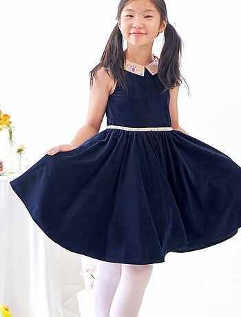 Robe Qui Tourne Velours Col Fleuri Liberty HEPBURN - La Faute à Voltaire
