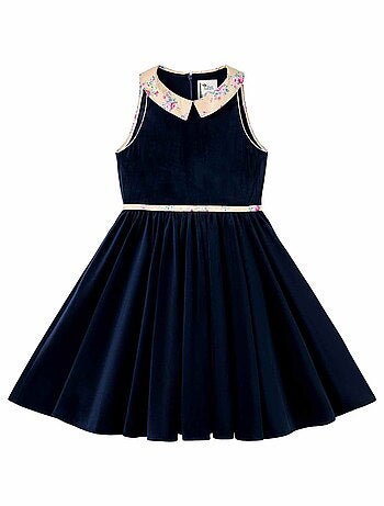 Robe Qui Tourne Velours Col Fleuri Liberty HEPBURN - La Faute à Voltaire