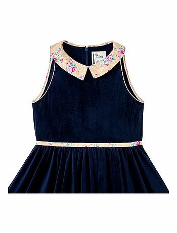Robe Qui Tourne Velours Col Fleuri Liberty HEPBURN - La Faute à Voltaire