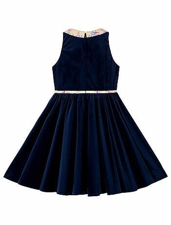 Robe Qui Tourne Velours Col Fleuri Liberty HEPBURN - La Faute à Voltaire