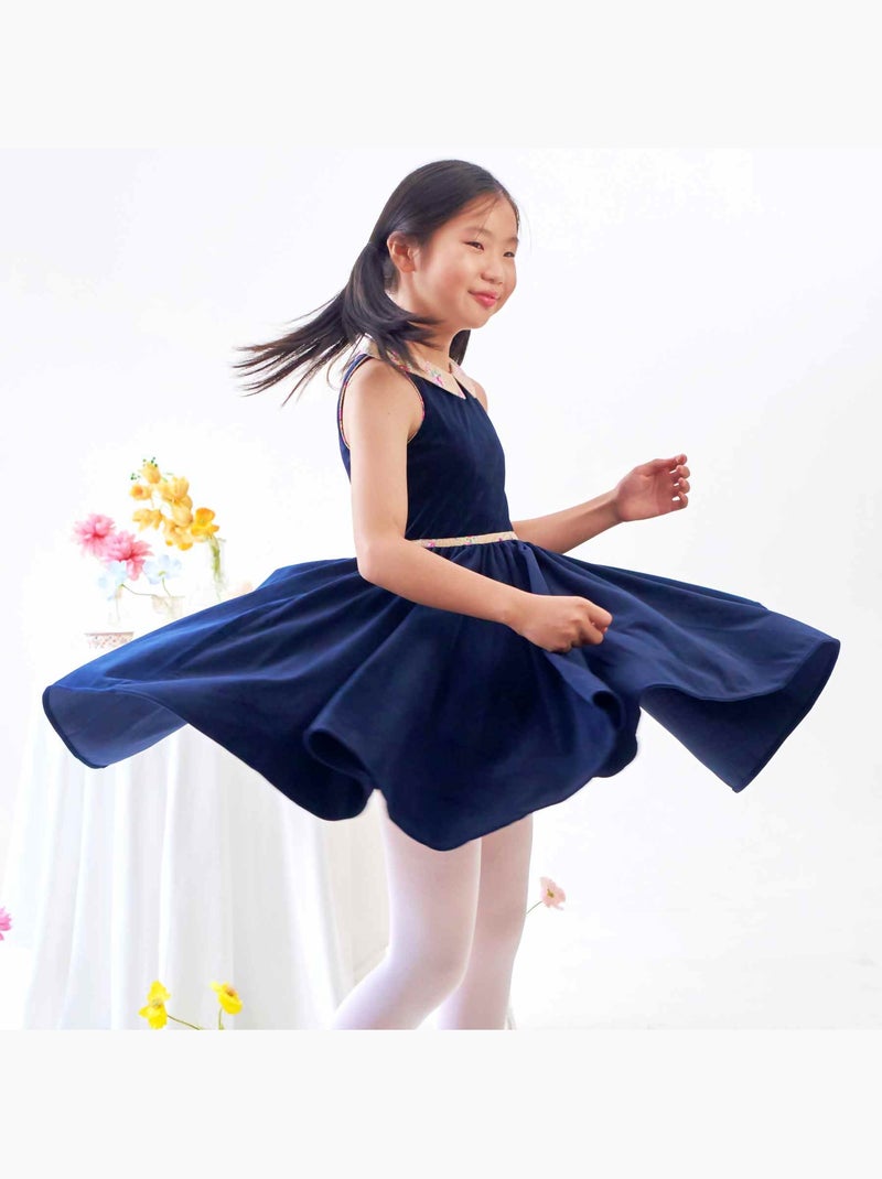 Robe Qui Tourne   Velours    Col Fleuri   HEPBURN - La Faute à Voltaire Bleu marine - Kiabi