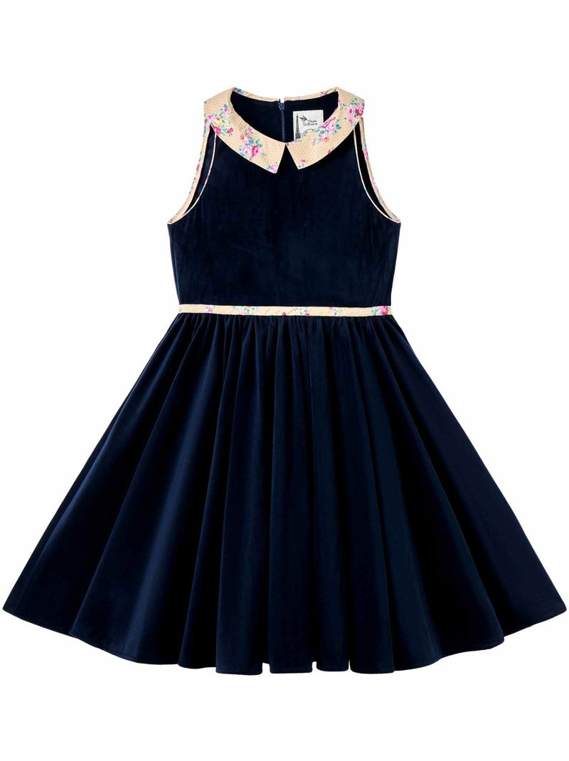 Robe Qui Tourne   Velours    Col Fleuri   HEPBURN - La Faute à Voltaire Bleu marine - Kiabi