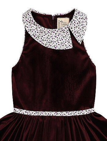 Robe Qui Tourne Velours Col Fleuri Liberty HEPBURN - La Faute à Voltaire