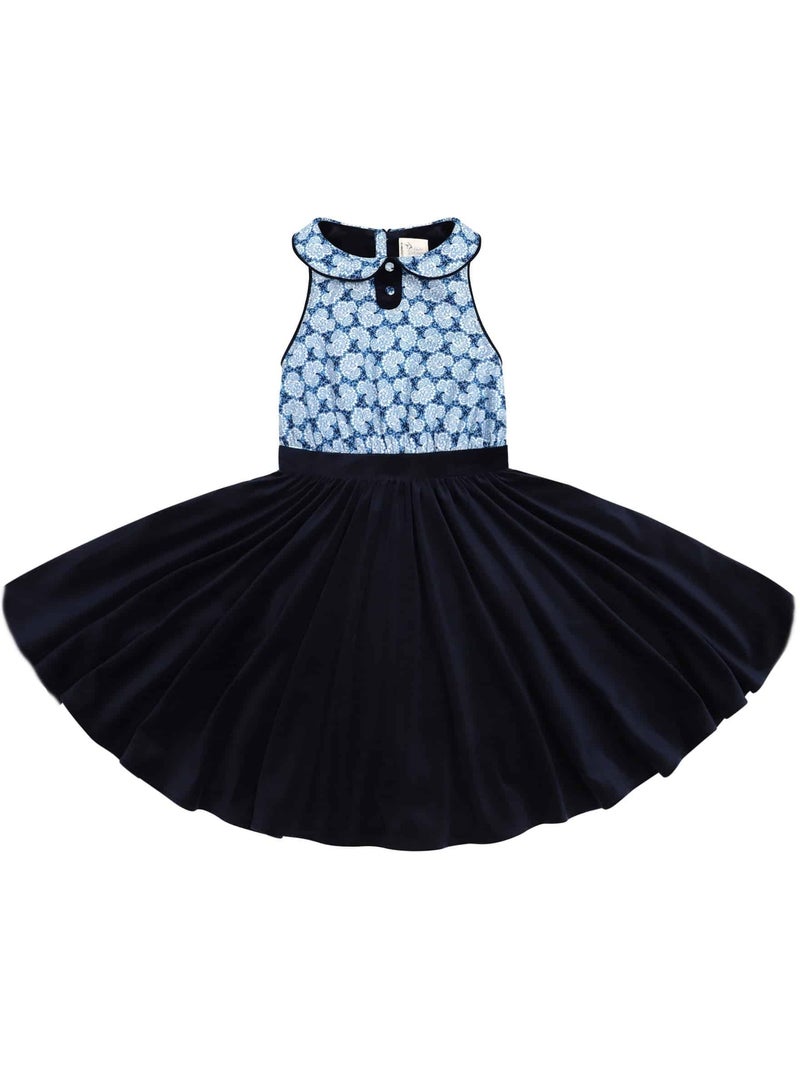 Robe Qui Tourne  Velours   et Liberty    HEPBURN - La Faute à Voltaire Bleu marine - Kiabi