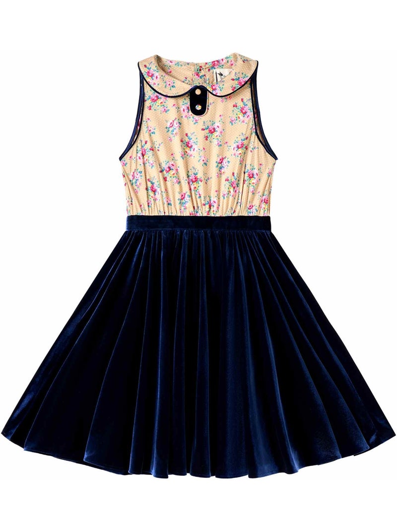 Robe Qui Tourne  Velours   Fleuri   HEPBURN - La Faute à Voltaire Bleu marine - Kiabi