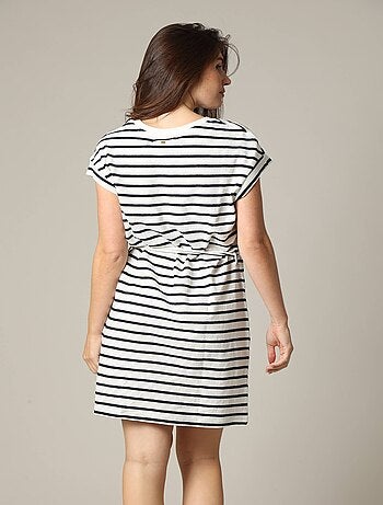 Robe rayée en jersey coton avec col rond et manches courtes à revers 'Deeluxe'