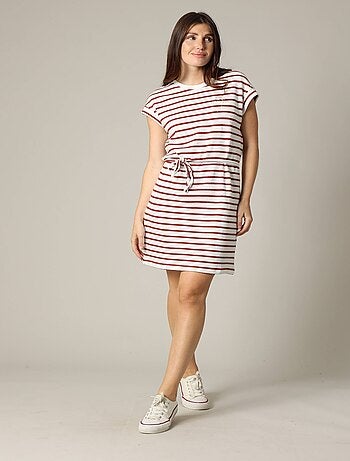 Robe rayée en jersey coton avec col rond et manches courtes à revers 'Deeluxe'