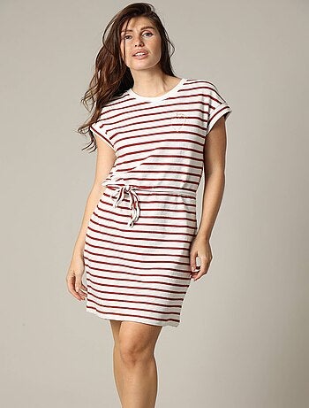 Robe rayée en jersey coton avec col rond et manches courtes à revers 'Deeluxe'
