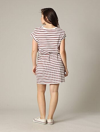 Robe rayée en jersey coton avec col rond et manches courtes à revers 'Deeluxe'