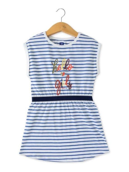 Robe rayée manches courtes revers Fille - Kiabi
