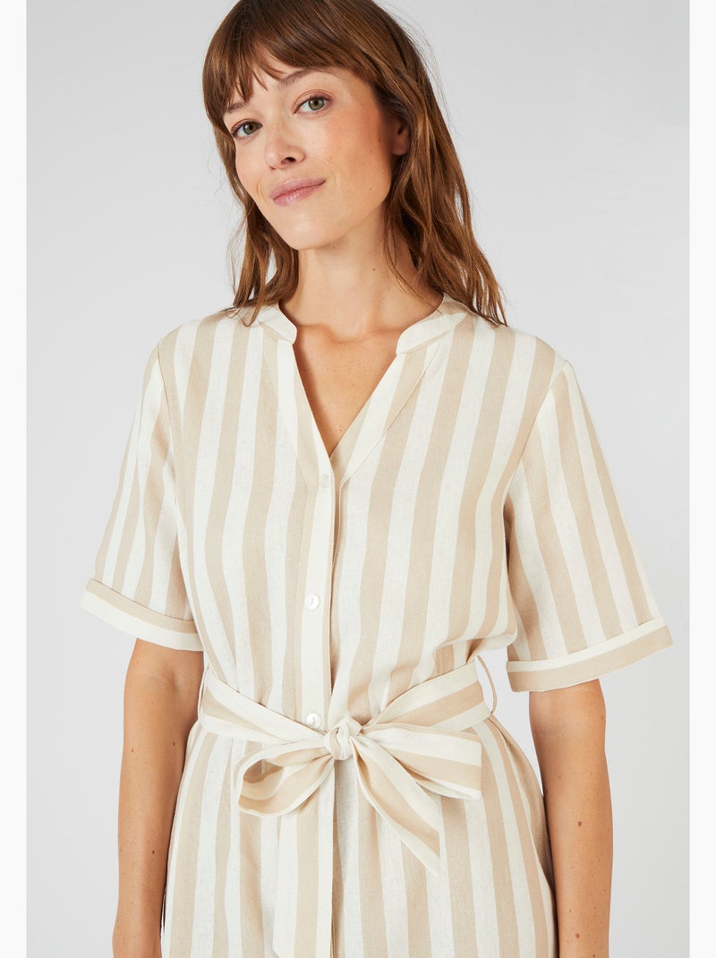 Robe rayée mélange lin - Damart Marron - Kiabi
