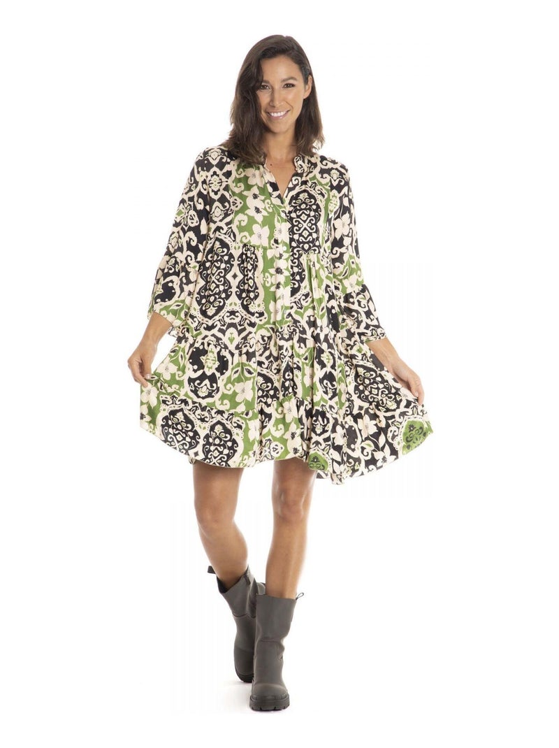Robe ROMY Vert noir Robe mao Noir Vert - Kiabi