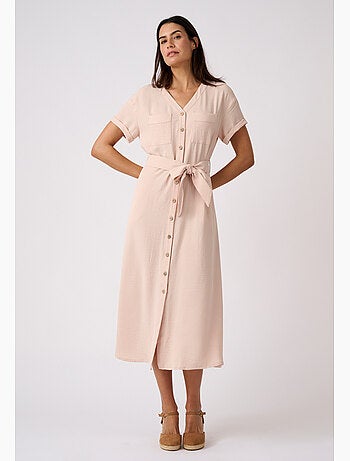 Robe-saharienne tissu crêpe - Damart