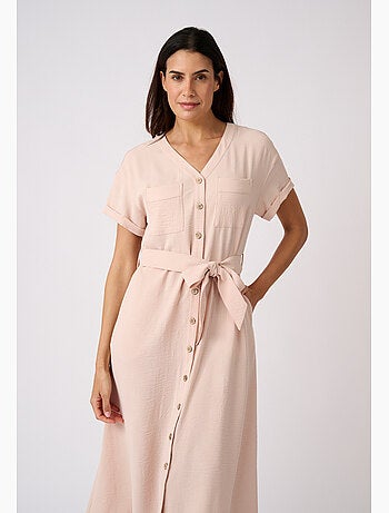 Robe-saharienne tissu crêpe - Damart