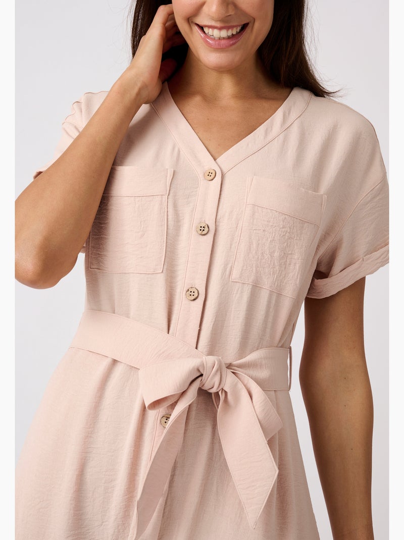 Robe-saharienne tissu crêpe - Damart Marron - Kiabi