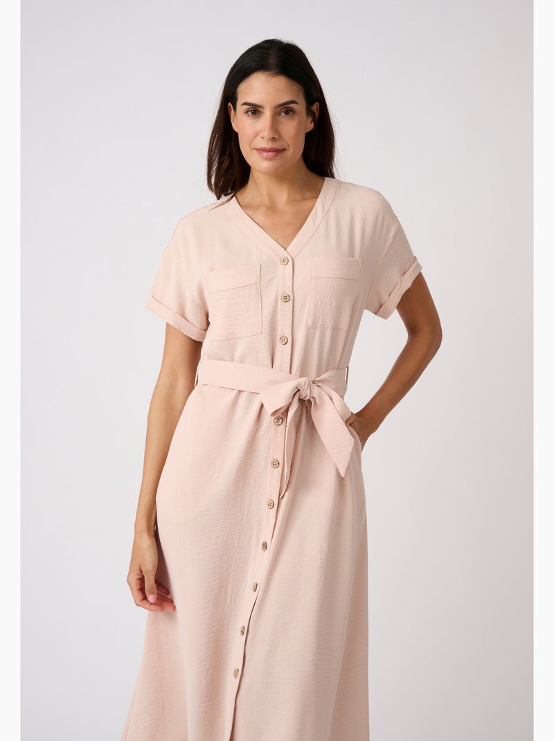 Robe-saharienne tissu crêpe - Damart Marron - Kiabi