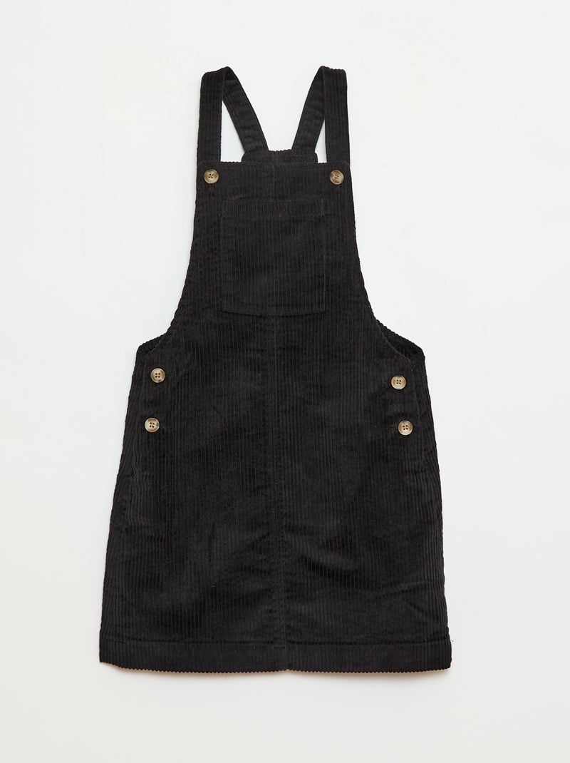 Robe salopette à poche en velours côtelé Noir - Kiabi
