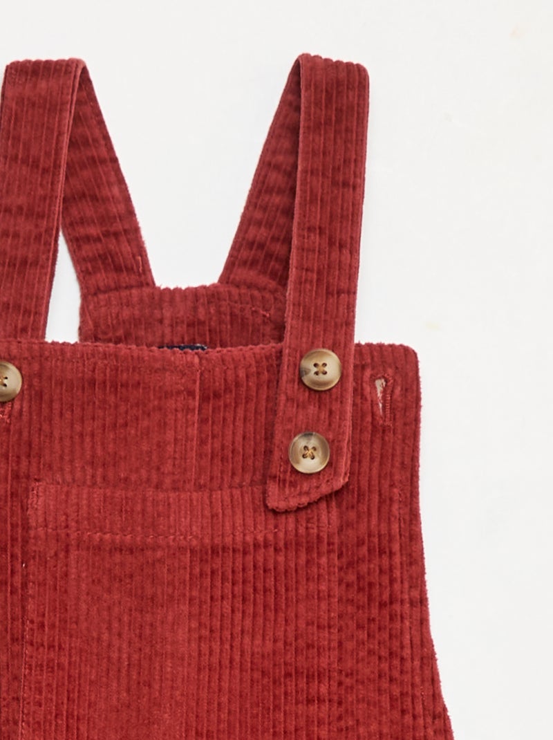 Robe salopette à poche en velours côtelé Rouge - Kiabi