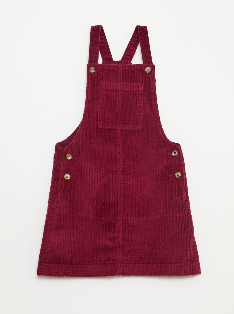 Robe salopette à poche en velours côtelé Rouge Fille