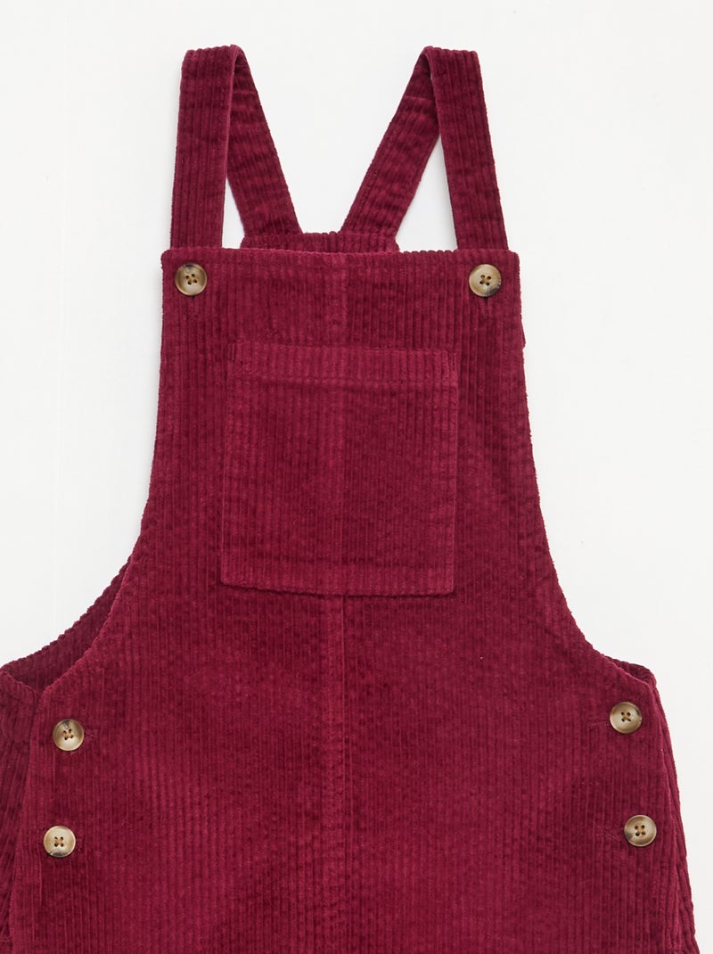 Robe salopette à poche en velours côtelé Rouge - Kiabi