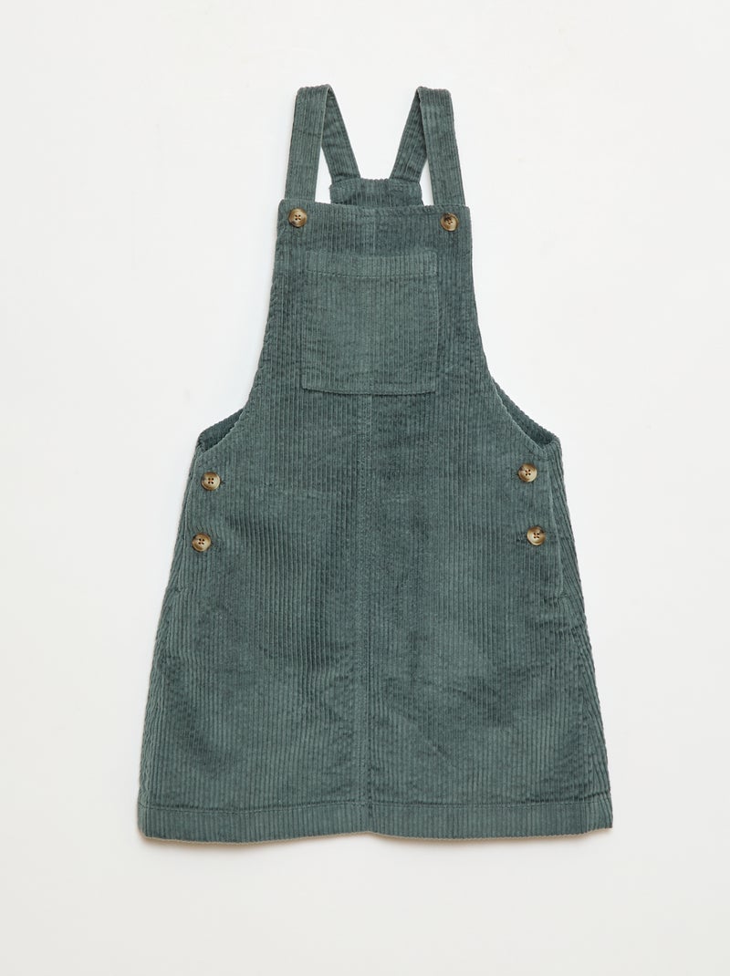 Robe salopette à poche en velours côtelé Vert - Kiabi