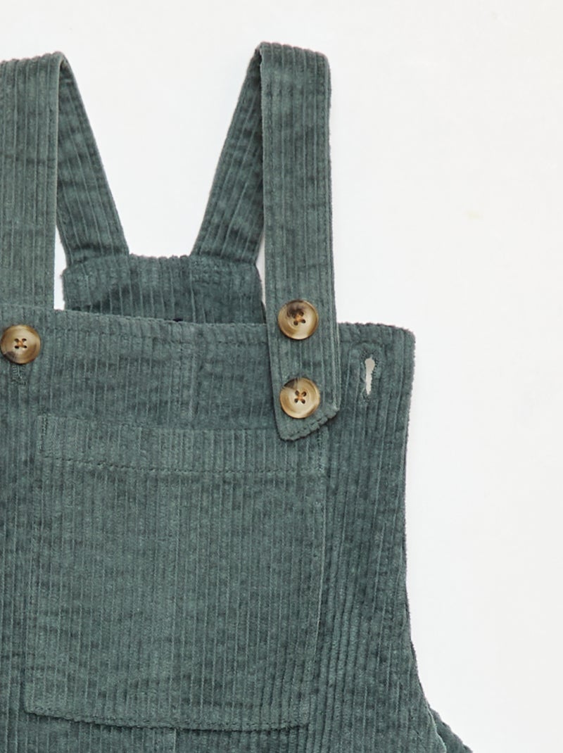 Robe salopette à poche en velours côtelé Vert - Kiabi
